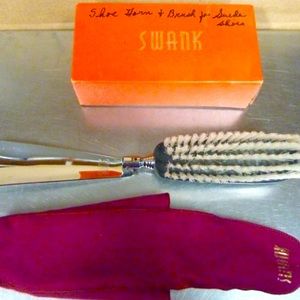 Vintage Swank telescopic handle Shoe horn brush, brushed felt storage bag, box